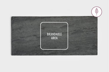 Rectangular black slate board with a brandable area marked at the center, ideal for personalized engravings or logos